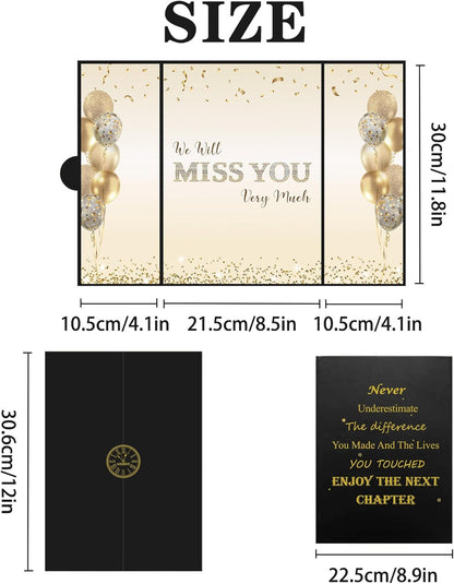 DARUNAXY Black Gold Farewell Party Decorations, We Will Miss You Very Much Alternative Signature Guest Book for Men Women Going Away Gifts Signing Card Board for Retirement Graduation Party Supplies - PuriLite