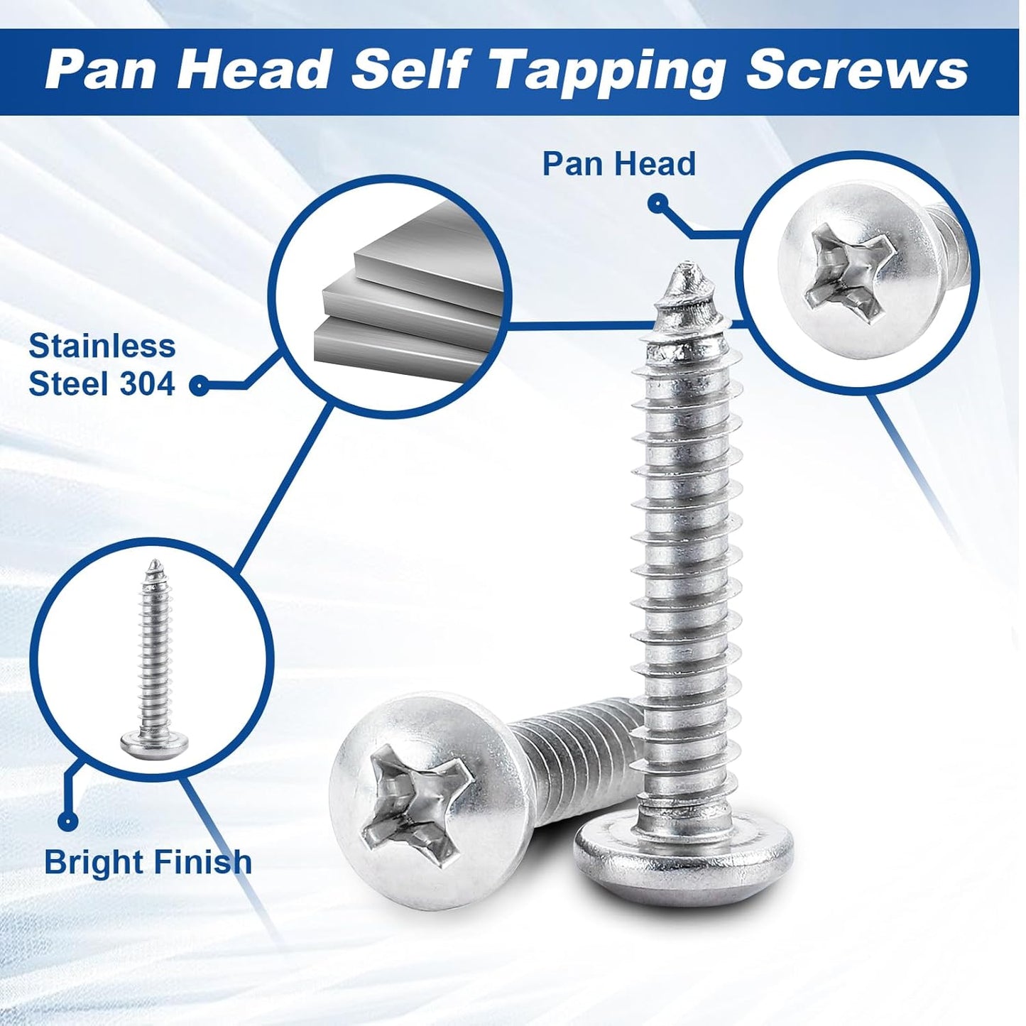 #8 x 2 Phillips Pan Head Self Tapping Screws Sheet Metal Wood Screws, Black Oxide, Stainless Steel 304, 50 PCS