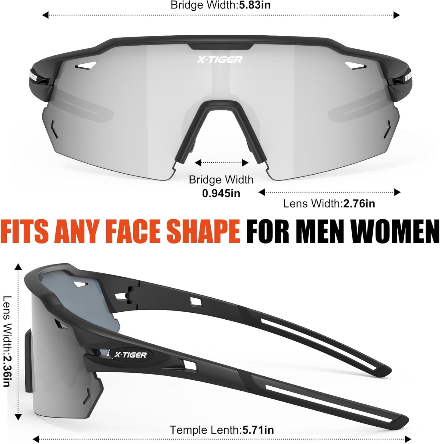 X-TIGER Polarized Cycling Glasses with 5 Interchangeable Lenses,MTB Biking Baseball Running Sports Sunglasses for Men Women