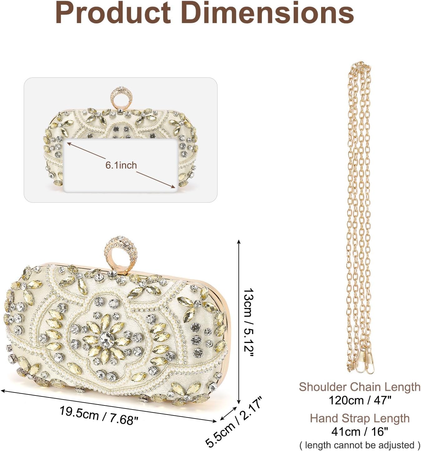 DTGN Evening Bags Clutch Purses for Women Formal, Beaded Clutch Rhinestone Handbags Shoulder Bag with Chain Sparkly
