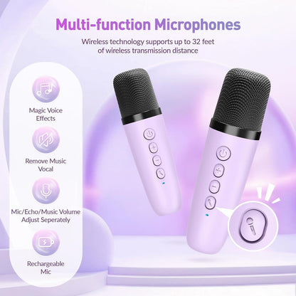 Mini Karaoke Machine for Kids Adults：Portable Bluetooth Karaoke Speaker with 2 Wireless Microphones and Lights for Home Party, Christmas Birthday Gifts for 4-12+ Years Old Girls Boys(Yellow)