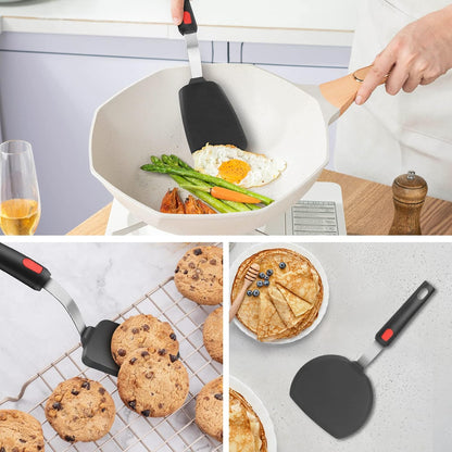 Hotec 3-Pack Silicone Spatula Turner Set – Heat-Resistant 600°F Flexible Cooking Utensils for Nonstick Cookware, Ideal for Flipping Eggs, Burgers, Pancakes, Crepes - PuriLite