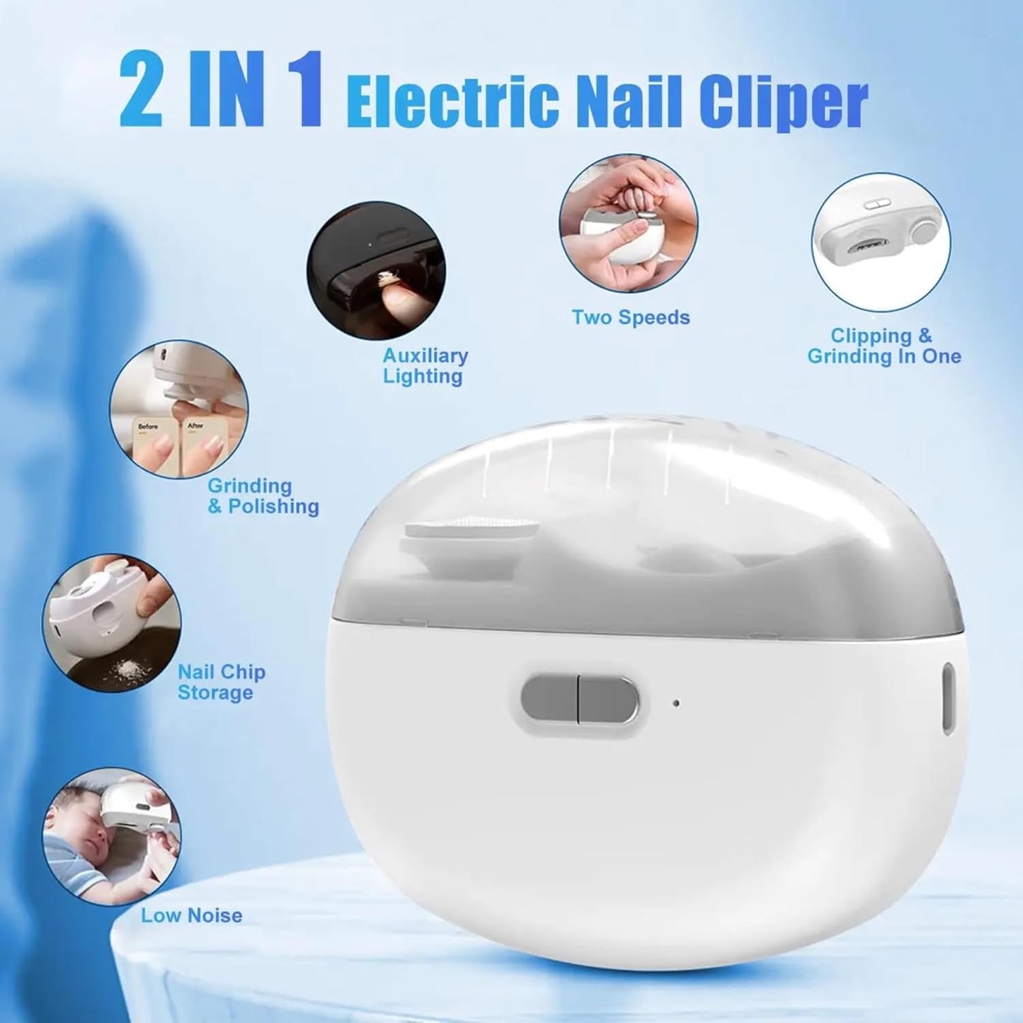 Automatic Electric Nail Clipper (3-in-1), Nail Trimmer, Polisher and Grinder, with 2 Speeds Electric Nail Cutter with Storage, Type -C Rechargeable for Kids and Adults (pink)