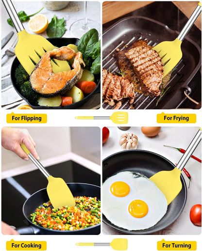 Pack of 2 Silicone Slotted Spatula,Non Stick Solid Kitchen Turner, High Heat Resistant BPA Free Cooking Utensils for Fish, Eggs, Pancakes（Black