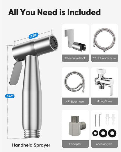 Arofa Handheld Bidet Sprayer for Toilet-Adjustable Water Pressure Control with Bidet Hose for Feminine Wash, Stainless Steel Brushed Nickel Cloth Diaper Bidet Toilet Sprayer for Baby Wash