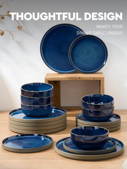 Richmount Nature Plates and Bowls Set, 18 Pieces Dinnerware Sets, Dishware Sets, Dishes Set for 6, Microwave and Dishwasher Safe, Midnight Blue