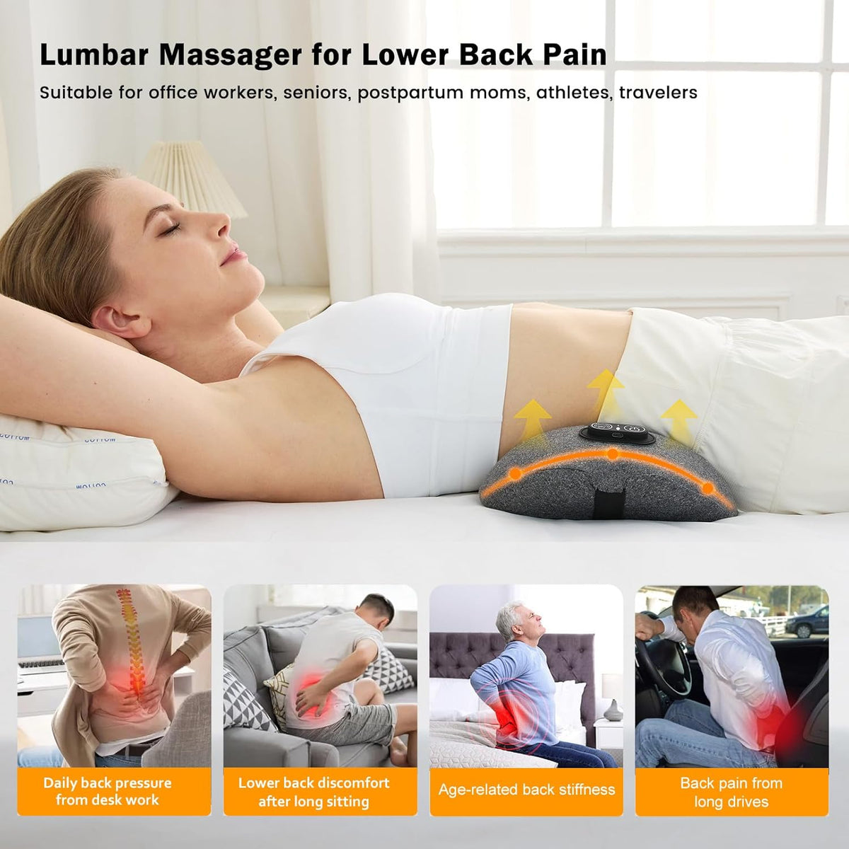 Cordless 3-in-1 Triple Fusion Back Massager with Heat, Vibration, Stretch