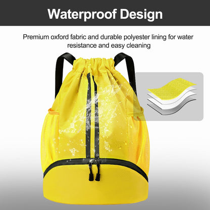 Hoedia Sports Drawstring Backpack - String Swim Gym Bag with Shoes Compartment and Wet Proof Pocket for Women/Men