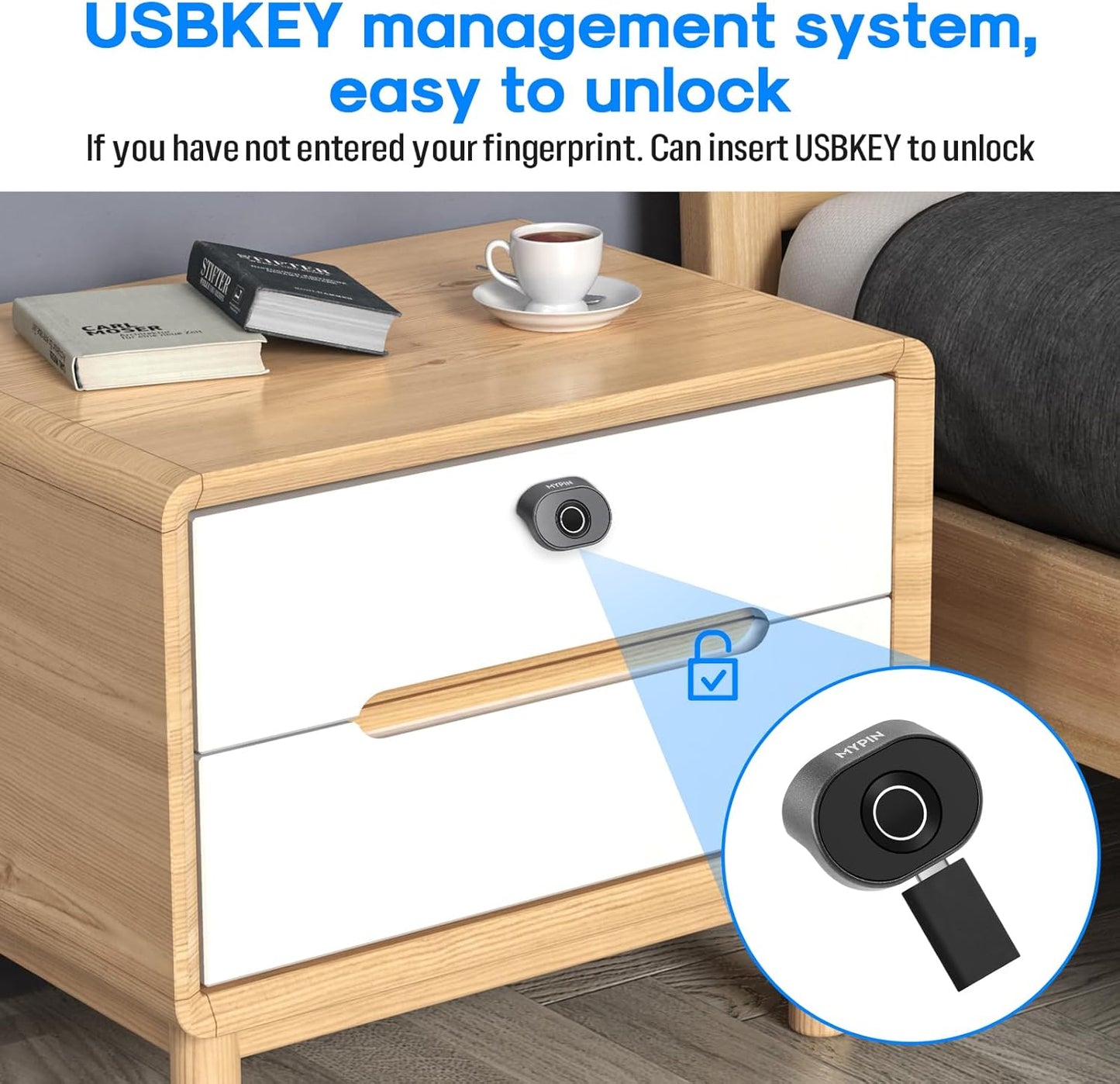 Bluetooth Fingerprint Cabinet Lock with Phone/Watch App Unlock, Smart Biometric Cabinet Lock, Keyless Hidden File Drawer Wardrobe Lock, Child Safety Electric Fingerprint Lock,DIY Wooden Furniture Lock
