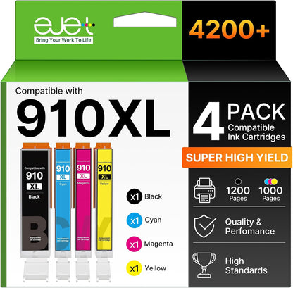 ejet 910XL Ink Replacement for HP 910XL Ink Cartridges Combo Pack with HP 910 Ink HP910XL HP910 Work for OfficeJet Pro 8020 8025 8028 8035 OfficeJet 8010 8015 8018 8022 Printers, Black and Color