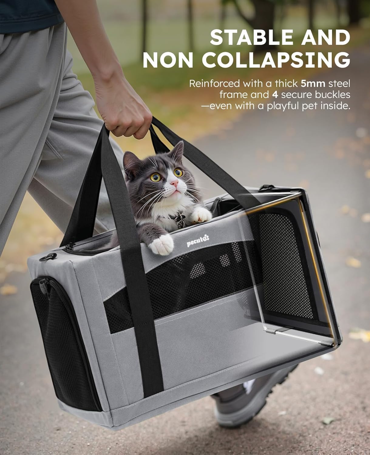 Pecute Cat Carrier Dog Carrier with Stable Structure, Breathable Mesh Fabric Pet Carrier for for Small Cats Dogs Puppies up to 5KG,Soft-Sided Dog Carrier Suitable for Both Long and Short Trips,Gray