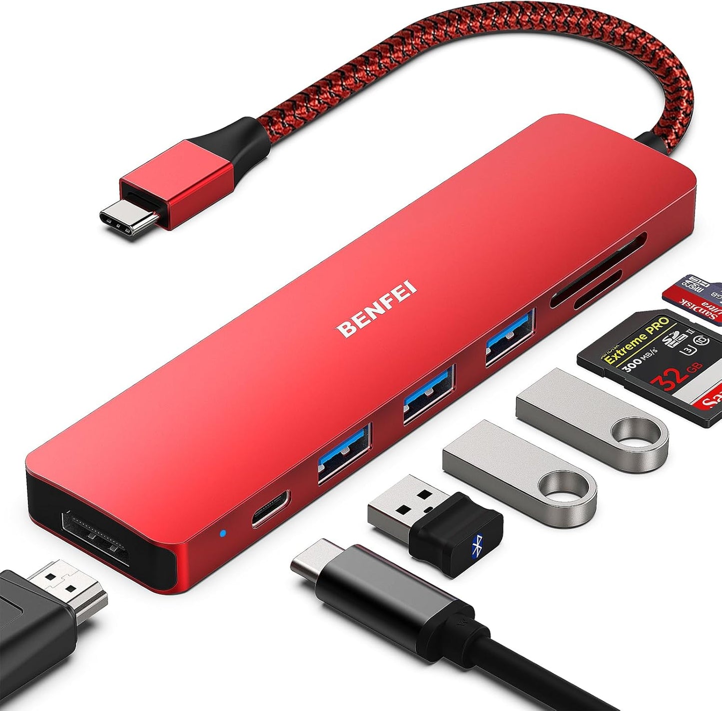 BENFEI USB C HUB 7in1, USB C HUB Multiport Adapter with USB-C to HDMI, USB-C to SD/TF Card Reader/3*USB 3.0/100W Power Delivery, Compatible with iPhone 15 Pro/Max, MacBook, iPad Pro, iMac, S23, XPS17