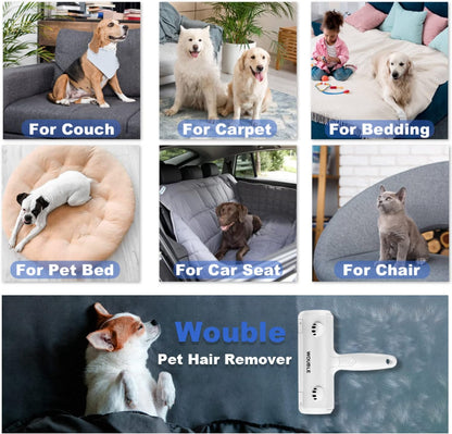 Wouble Pet Hair Remover Roller, Reusable Lint Roller for Pet Hair,Self Clean Dog Cat Fur Removal Brush, from Carpet, Furniture, Rugs, Laundry, Bedding, Sofa-White