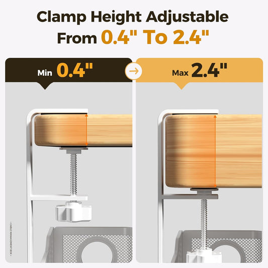 Under Desk Cable Management Tray White, Cinati Cable Management Under Desk No Drill, Cable Tray with Clamp for Desk Wire Management,Desk Cable Management Box for Office, Home - No Damage to Desk