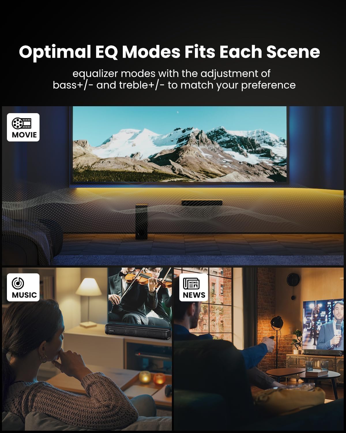 MEVOSTO 2025 Upgraded Sound Bar for TV with Subwoofer, PC Gaming 2.1CH TV Soundbar Deep Bass Computer Sound System BT 5.3/USB/HD-ARC/Optical/AUX Bass & Treble Adjustable- Home Theater