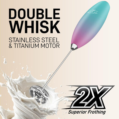 Zulay Kitchen Powerful Double Whisk Milk Frother Handheld - Foam Maker with Stand - Whisk Drink Mixer for Coffee, Mini Foamer for Latte, Matcha, Frappe, Hot Chocolate & Cappuccino (Black)