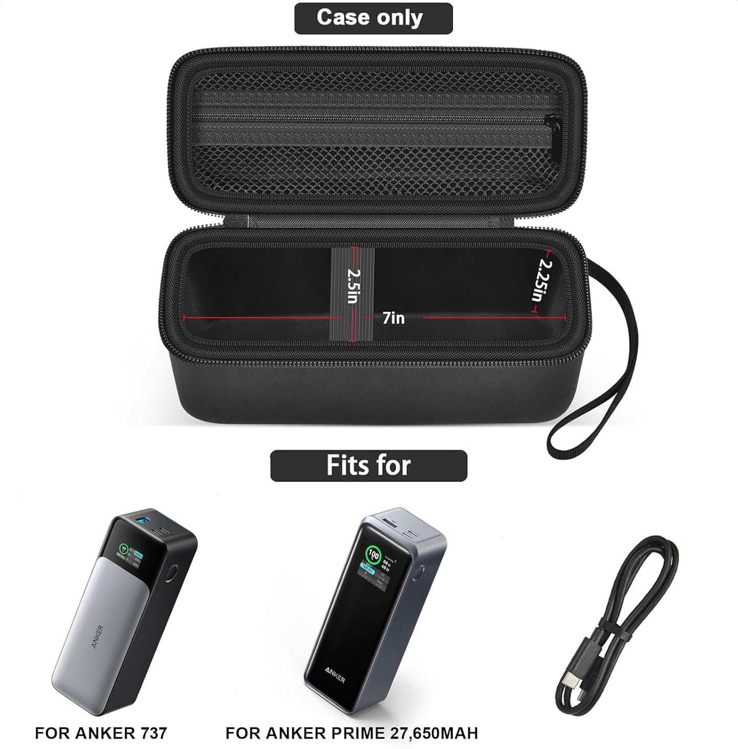 Power Bank Case Compatible with Anker 737 24,000mAh/ for Anker Prime 27,650mAh Laptop Portable Charger, 3-Port Fast Charging Powerbank Storage Holder Bag for Adapter & Accessories-Box Only