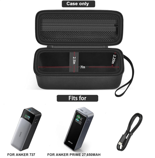 Power Bank Case Compatible with Anker 737 24,000mAh/ for Anker Prime 27,650mAh Laptop Portable Charger, 3-Port Fast Charging Powerbank Storage Holder Bag for Adapter & Accessories-Box Only - PuriLite