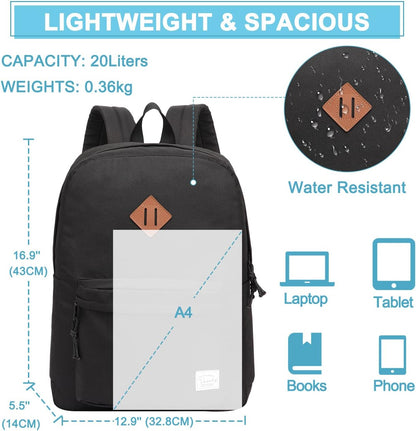 School Backpack for Kids, VASCHY Lightweight Water Resistant Casual Schoolbag Daypack for Men Women Teen Boys Girl Bookbag