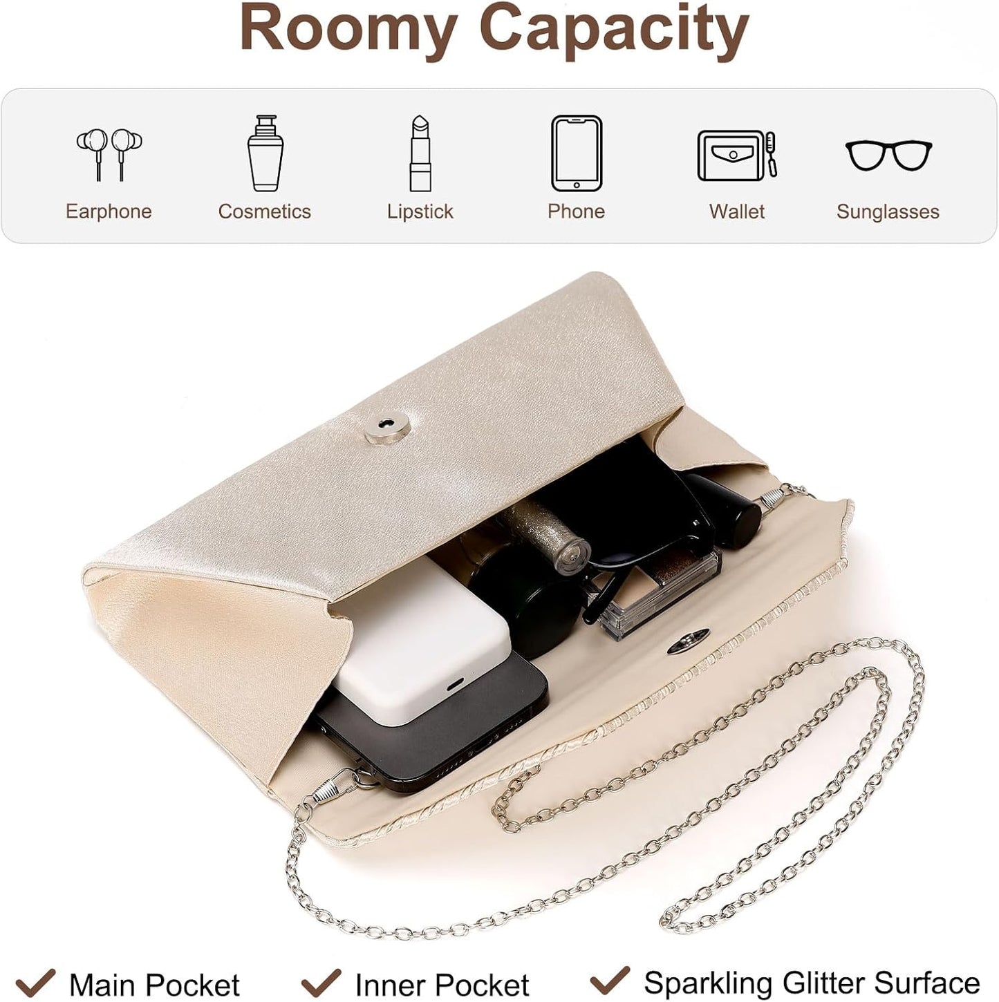 DTGN Evening Bags Clutch Purses for Women Formal, Purse Handbag Crossbody Bag Rhinestone Shoulder Bag for Wedding Party