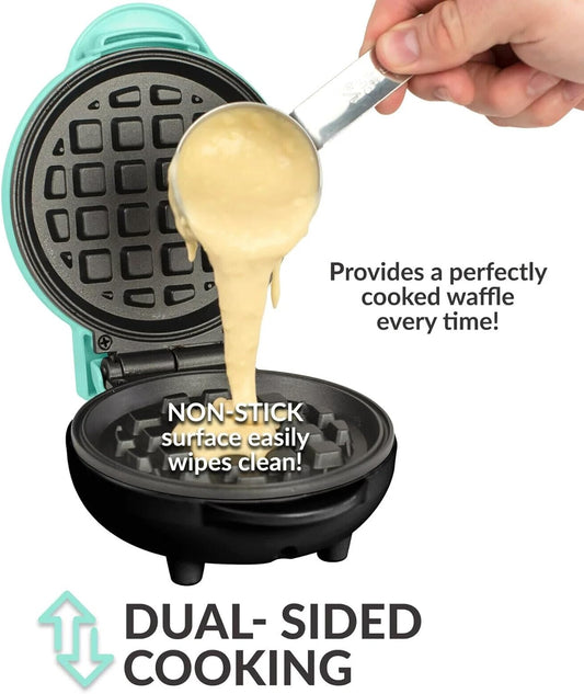 Mini Maker Waffle Maker 5“ Non-Stick Waffler Iron Stuffler Stuffed Wafflera Adjustable Browning Control, Heart, Azure - PuriLite
