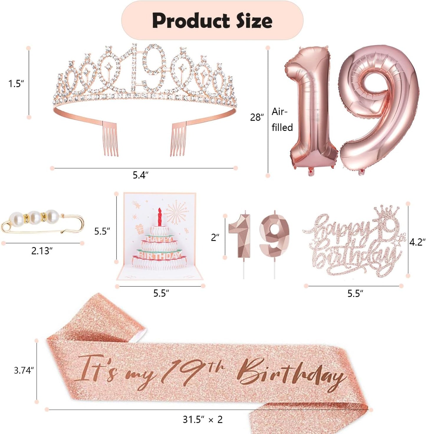 8pcs 40th Birthday Decorations gifts for Women, Including 40th Happy Birthday Cake Topper, Queen Sash with Pearl Pin, Sweet Rhinestone Tiara Crown for Women, Number Candles and Balloons (Rose Gold)