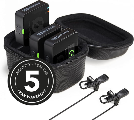 RODE Wireless PRO | Timecode, 32-bit Float On-board Recording, 2 Lavalier Microphones, Smart Charge Case, For Filmmaking and Content Creation