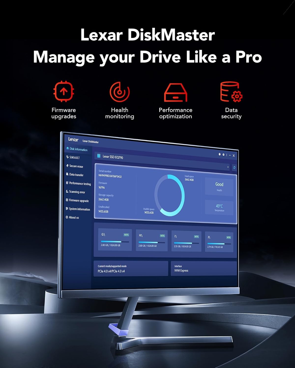Lexar EQ790 1TB SSD with Heatsink M.2 2280 PCIe Gen4x4 NVMe 1.4, Blazing Speeds Up to 7000MB/s Read 5000MB/s Write for Intense Workloads & PS5 PC Gaming, High Performance Internal Solid State Drive