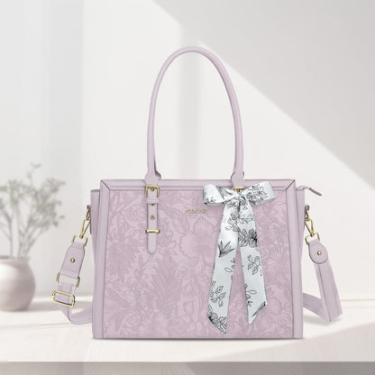 MOSISO Laptop Bag for Women, 17-17.3 inch PU Leathe Tote Bag Compatible with MacBook, HP, Dell, Asus Notebook, Front Embossed Retro Hibiscus Computer Bag with Silk Scarf&Clutch Purse, Gray - PuriLite