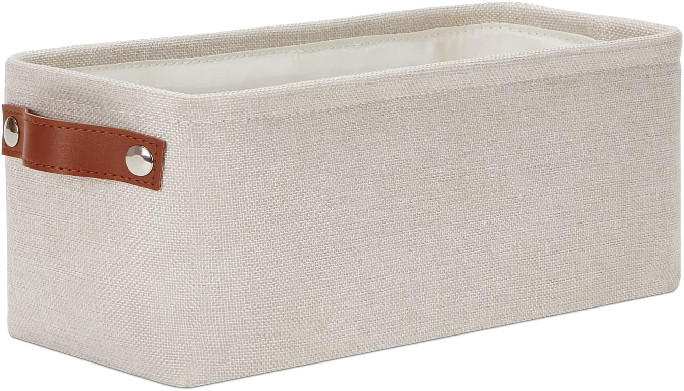DULLEMELO Storage Baskets for Shelves, Fabric Collapsible Rectangular Storage Bins for Shelves, Closets, Nursery, Home, Office, Empty Gift Baskets (White&Teal)