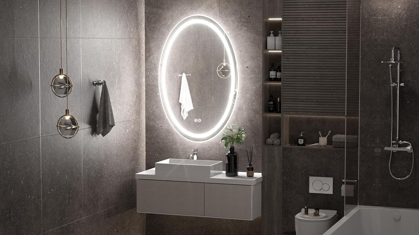 TETOTE 28 Inch Round LED Bathroom Vanity Mirror, Anti-Fog Dimmable Lights IP54 Waterproof Circle Makeup Wall Mounted Mirror