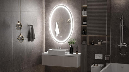 TETOTE 28 Inch Round LED Bathroom Vanity Mirror, Anti-Fog Dimmable Lights IP54 Waterproof Circle Makeup Wall Mounted Mirror