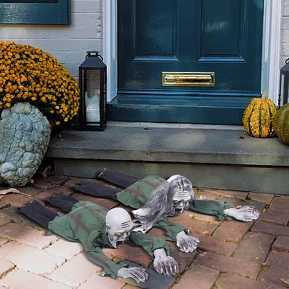 Sound Activated Crawling Mummy Halloween Decoration, Skeleton Face Prop，A