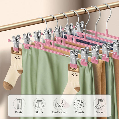 14Inch Black Pants Hangers with Clips 10 Pack Adjustable Skirt Hangers for Women Non-Slip Trousers Hanger for Jeans Clothes Hangers for Pants Heavy Duty Space Saving Shorts Hangers