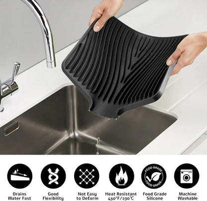 TIKNIK Silicone Dish Drying Mat for Kitchen Counter, Dish Drying Pad, Non-Slip Drain Pad with Built-in Drain, Heat Resistant Stone Drying Mat(40 L x 33 W cm, Grey)
