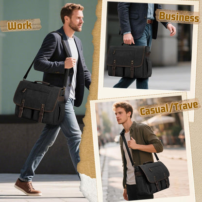 RAINSMORE Canvas Messenger Bag Men 17-17.3 Inch Laptop Bag Computer Briefcase Water Resistant Satchel Bag for Men Work Office - PuriLite