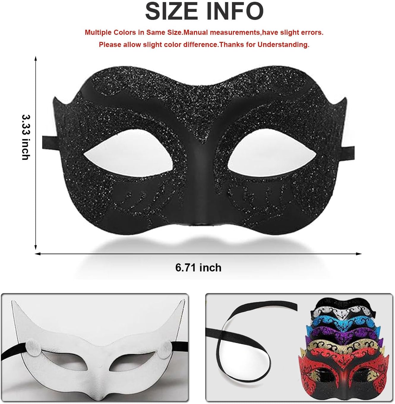 Masquerade Mask for Men Women Couple Venetian Mask for Halloween Mardi Gras Costume Party Ball (Black)