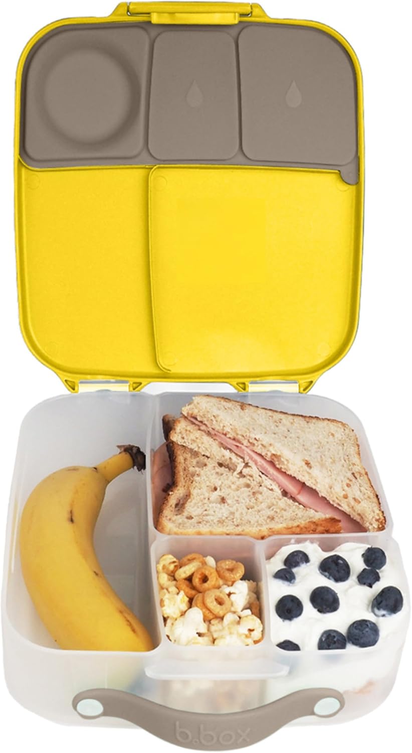 b.box 5-Compartment bento Style Lunch Box for Kids, Toddlers, Childrens, BPA-Free Food Storage Container with Cooler Pack, ON-The-GO Food Box with Handles Included Custom Divider, Lemon Twist