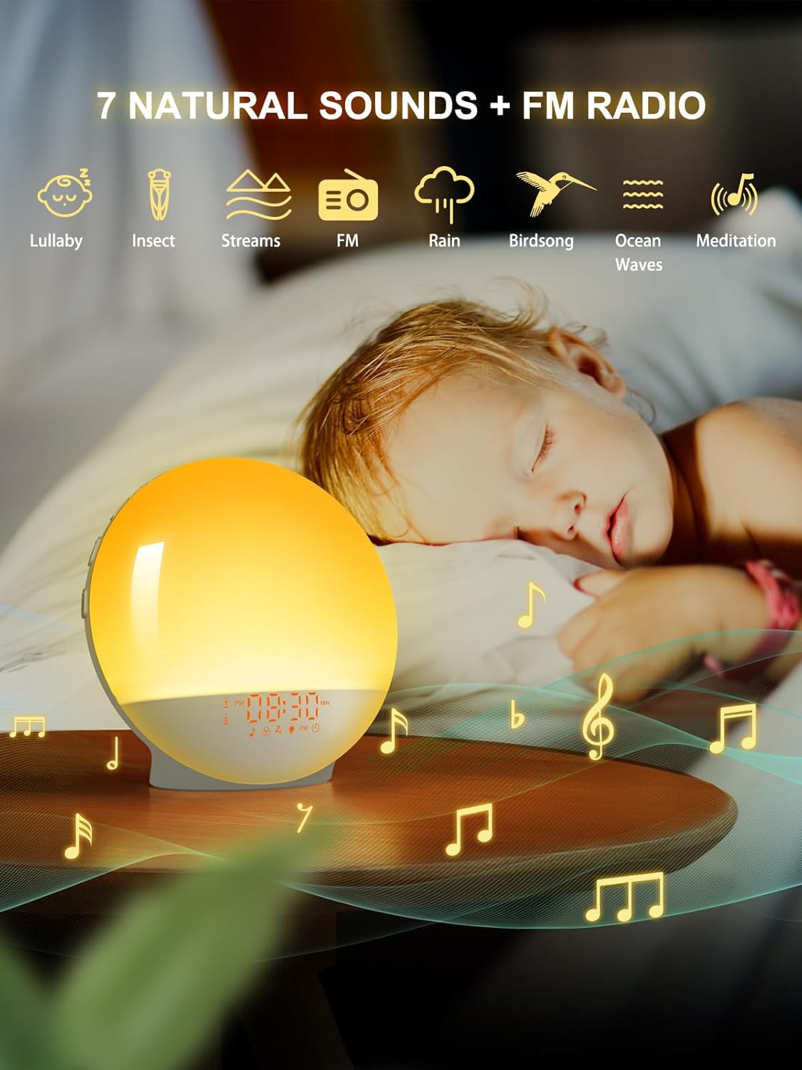 Sunrise Alarm Clock for Heavy Sleepers, Smart Wake Up Light with Sunrise/Sunset Simulation, App Controlled, Natural Sounds & FM Radio, 7 Alarms & Snooze, 11 Colors Night Light for Bedroom