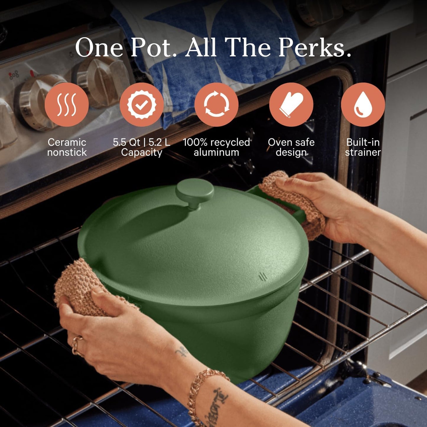 Our Place Perfect Pot - 5.2 L. Nonstick Ceramic Sauce Pan with Lid | Versatile Cookware for Stovetop and Oven | Steam, Bake, Braise, Roast | PTFE and PFOA-Free | Toxin-Free, Easy to Clean | Sage