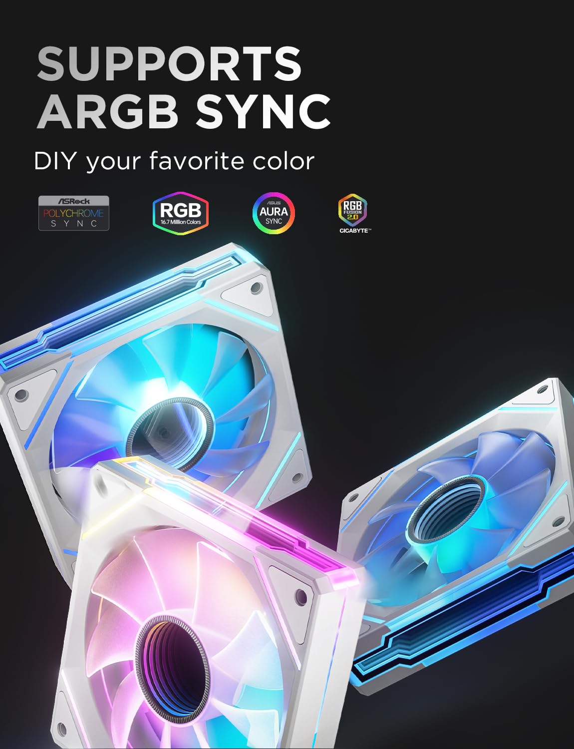 AsiaHorse AMICI-5GT RGB PC Fans, Infinity Mirror ARGB Fans HDB Bearing Fan Speeds Up to 1800 RPM with 24 LED Lights, Forward Blade Fan Compatible Motherboard Aura SYNC (Reverse Blade, 3_Pack_Black)