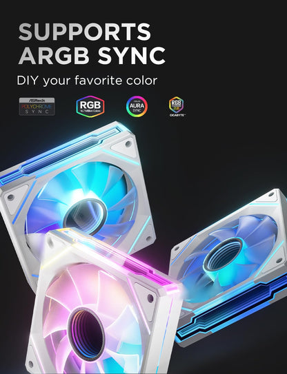 AsiaHorse AMICI-5GT RGB PC Fans, Infinity Mirror ARGB Fans HDB Bearing Fan Speeds Up to 1800 RPM with 24 LED Lights, Forward Blade Fan Compatible Motherboard Aura SYNC (Reverse Blade, 3_Pack_Black)