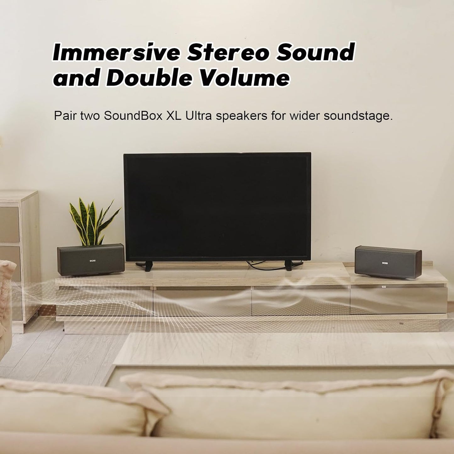 DOSS SoundBox Ultra Bluetooth Speaker with 2.1 Sound Channel Audio, 80W Superior Sound with Deep Bass, Two DSP Technologies, 18H Playtime, BT 5.3, Wireless for Home, Office, Bedroom-Gold