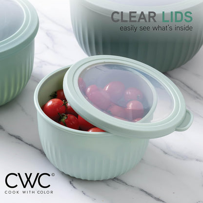 COOK WITH COLOR Prep Bowls with Lids- 8 Piece Nesting Plastic Small Mixing Bowl Set with Lids (Teal Ombre)