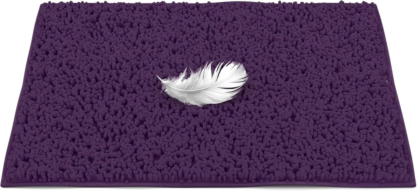 Soft Plush Chenille Bathroom Rug, Absorbent Microfiber Bath Mat, Machine Washable, Non-Slip Grip, Quick-Dry, Thick Shag Carpet Great for Bath, Shower Floor, Bedroom, or Door Mat (Beige, 17x24)