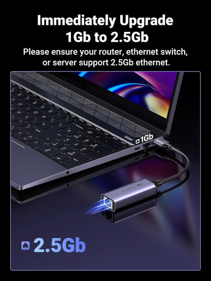 UGREEN USB to Ethernet Adapter 2.5Gb, Aluminum, USB 3.0 to RJ45 Computer Network Internet LAN Ethernet Dongle for Laptop, Compatible for MacBook Air/Pro, XPS, Windows, macOS