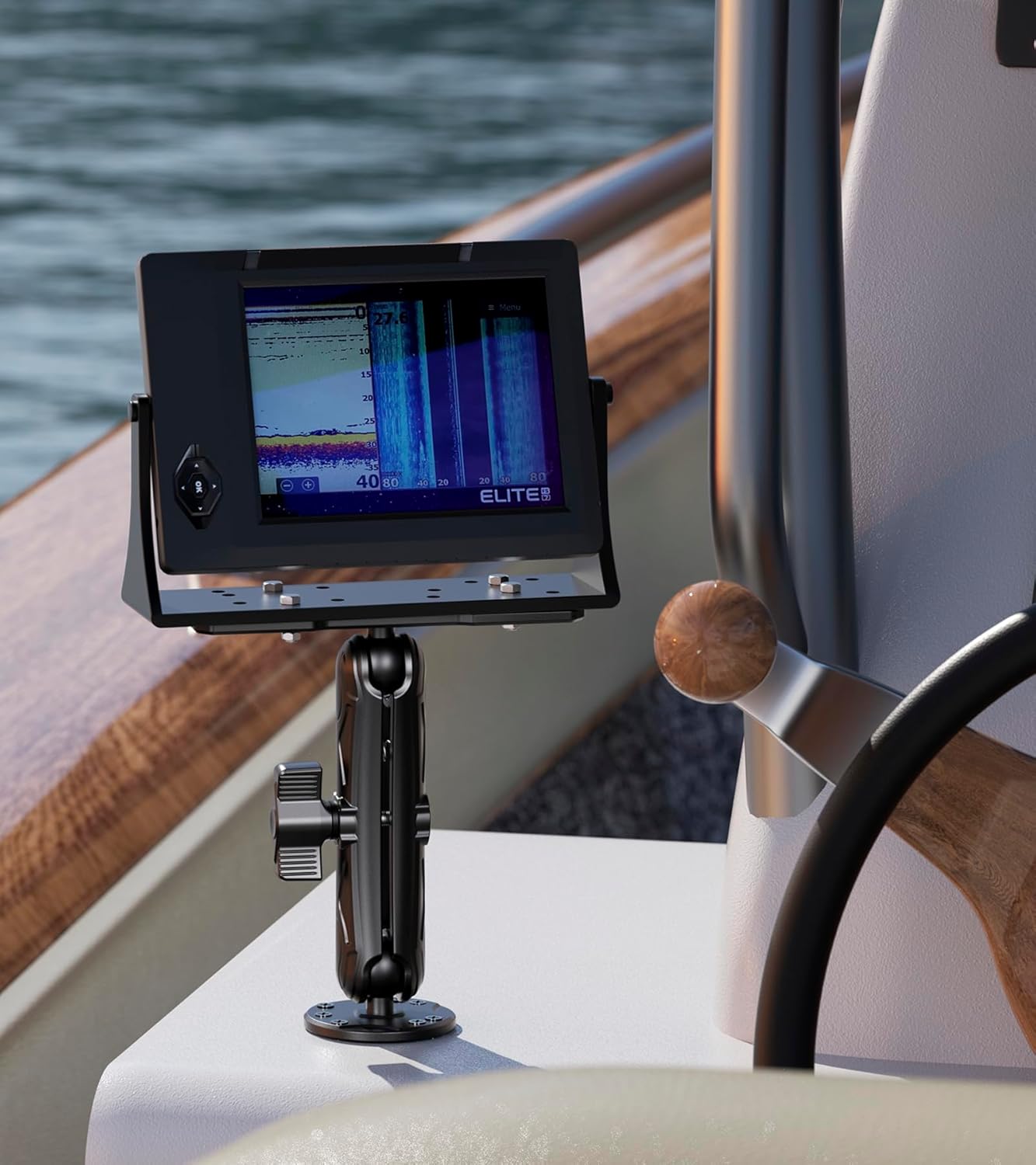 VAZESWIN Aluminum Alloy Fish Finder Mount with B Size 1" Ball Rectangle Plate & Round Base, 5.9" Long Arm Marine Electronic Mount Compatible with Garmin, Lowrance, Humminbird, Raymarine and More