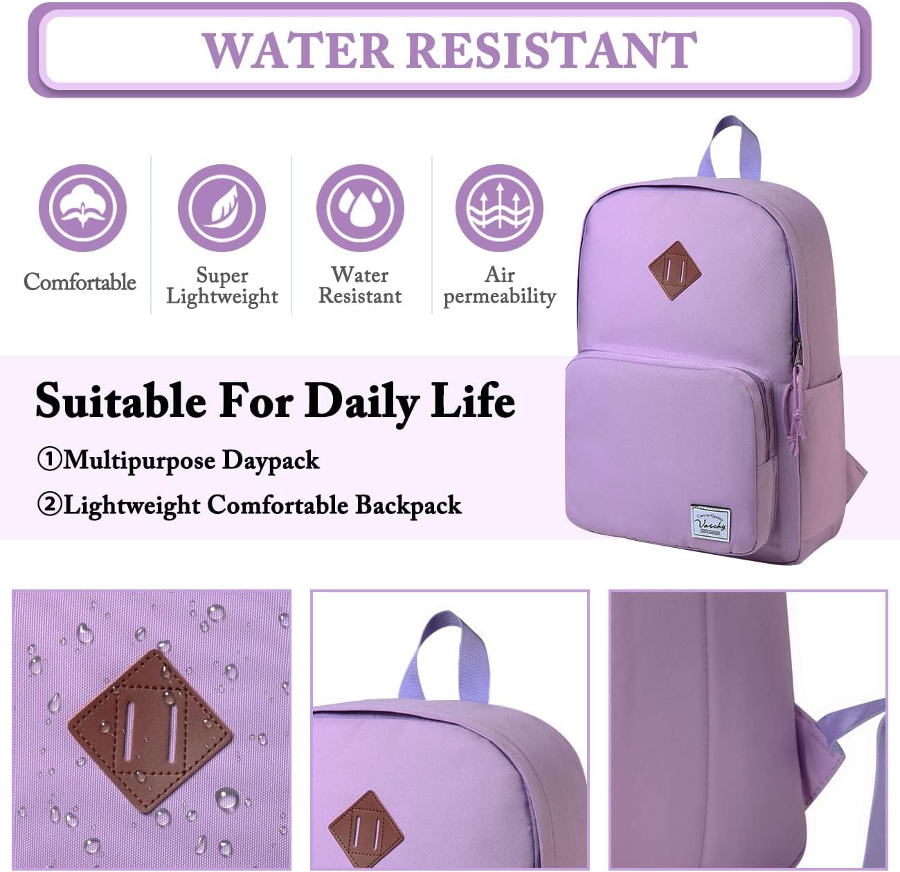 VASCHY Lightweight School Backpack for Women with Sleeve for 14" Laptop