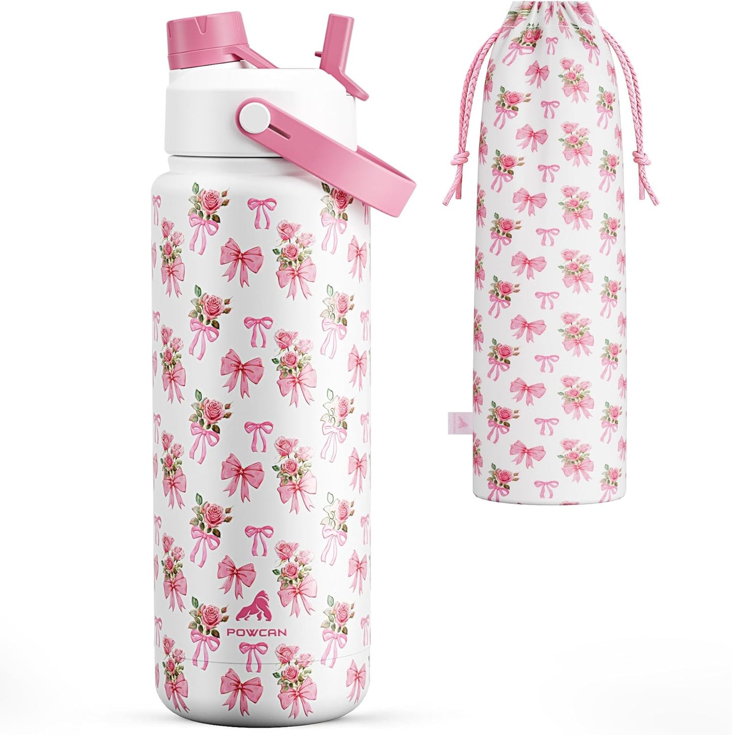 POWCAN 26 oz Insulated Water Bottle with 2-in-1 Straw and Spout Lid, Keep Cold 24H, Leak-Proof, Fits in Car Cup Holder, Stainless Steel Water Bottle for Sports, Travel, and School (Cotton Candy)