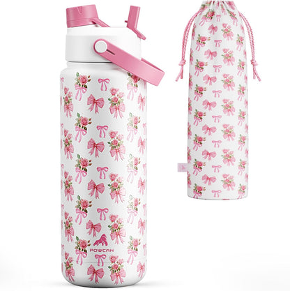 POWCAN 26 oz Insulated Water Bottle with 2-in-1 Straw and Spout Lid, Keep Cold 24H, Leak-Proof, Fits in Car Cup Holder, Stainless Steel Water Bottle for Sports, Travel, and School (Cotton Candy)